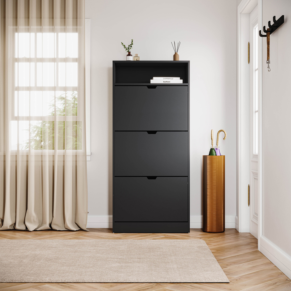 VIDA DESIGNS 3 Drawer Single Shelf Black Shoe Cabinet Image 3