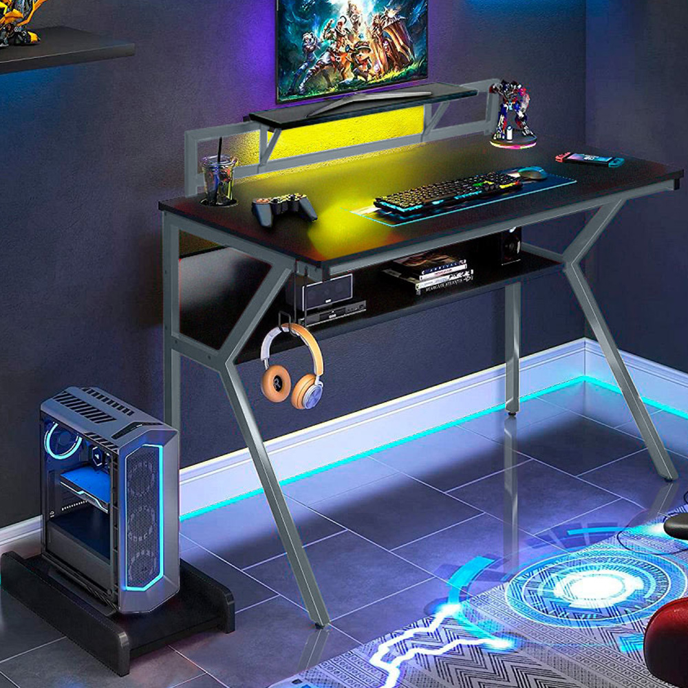 Neo Ergonomic 2 Tier Gaming Desk Grey Image 1