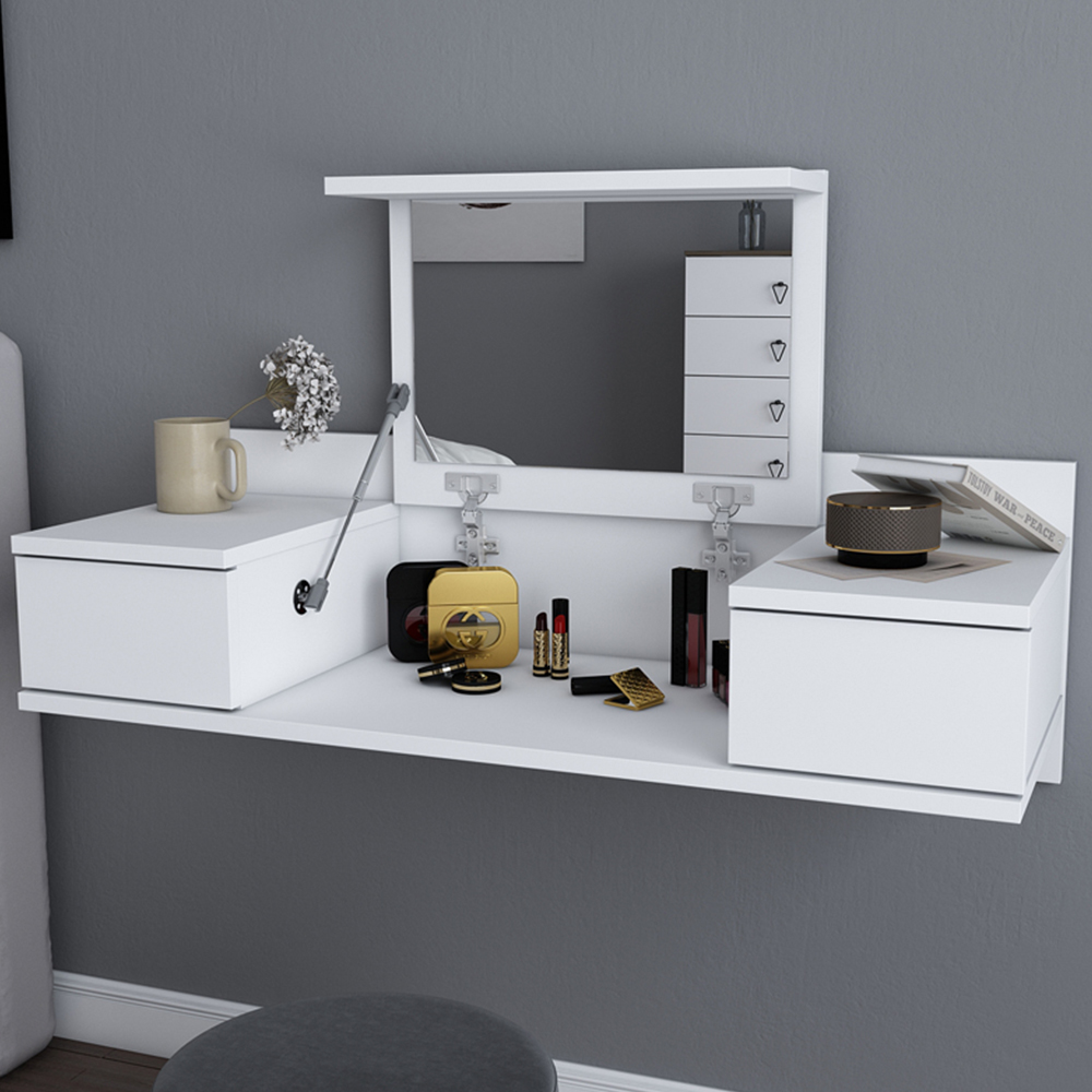 Decorotika Zenn 2 Drawer White Floating Vanity Table Image 1