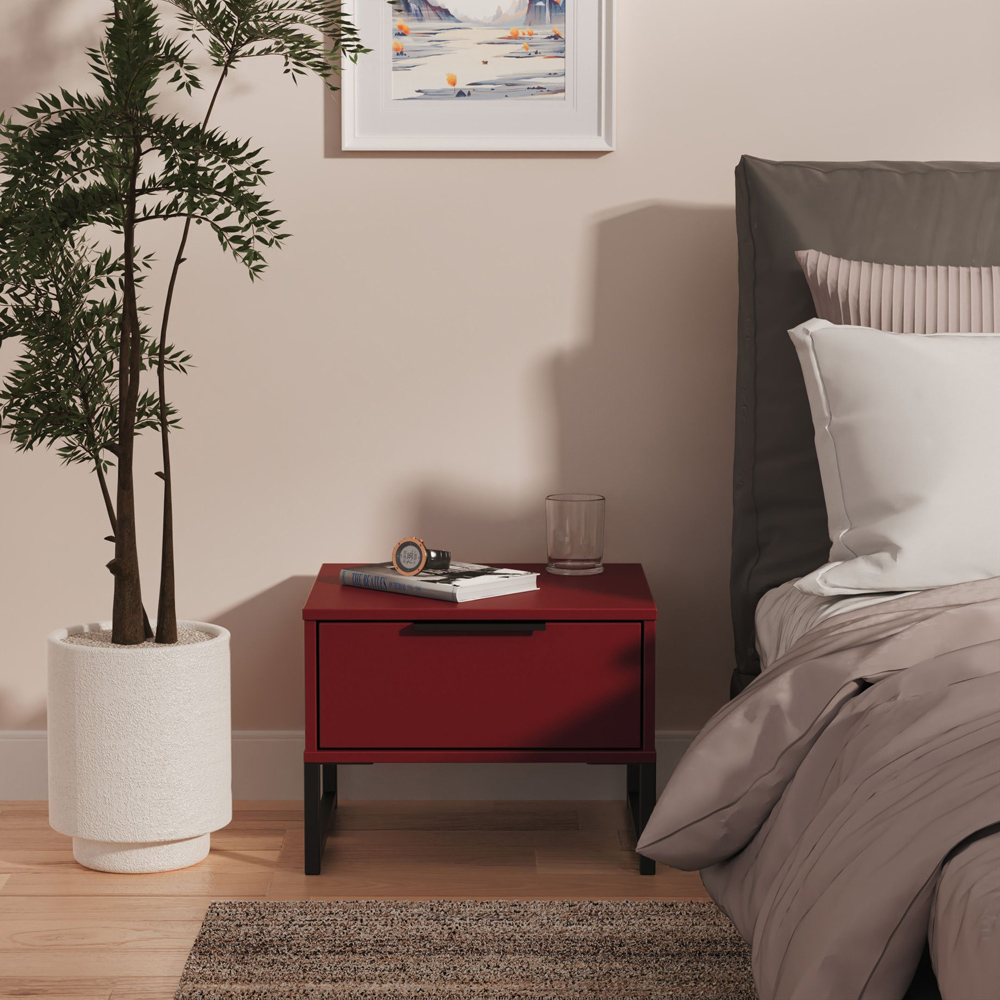 Crowndale Hong Kong Single Drawer Red Matt Side Table Ready Assembled Image 7