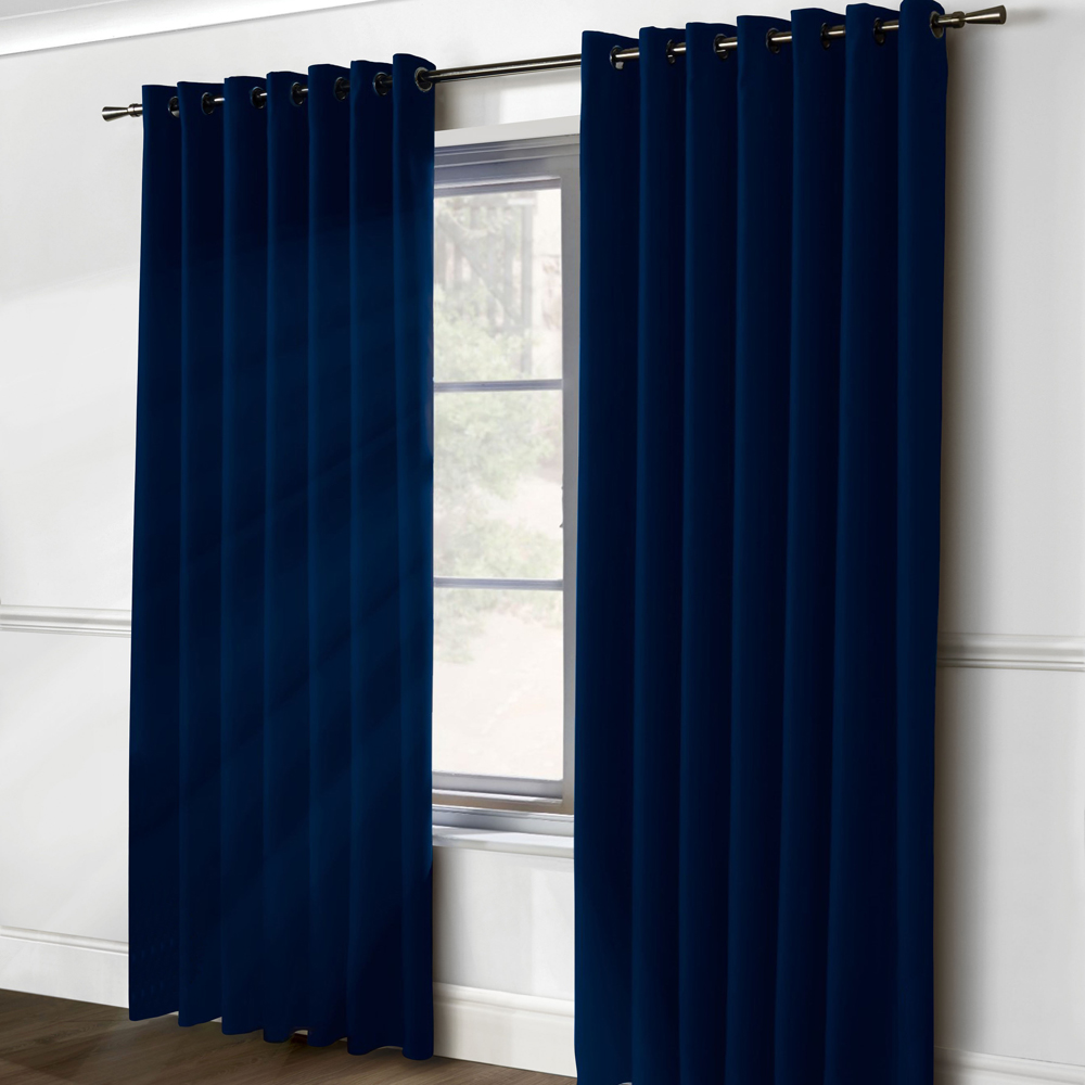 Alan Symonds Essential Navy Plain Ring Top Eyelet Curtains 117 x 183cm Image 1