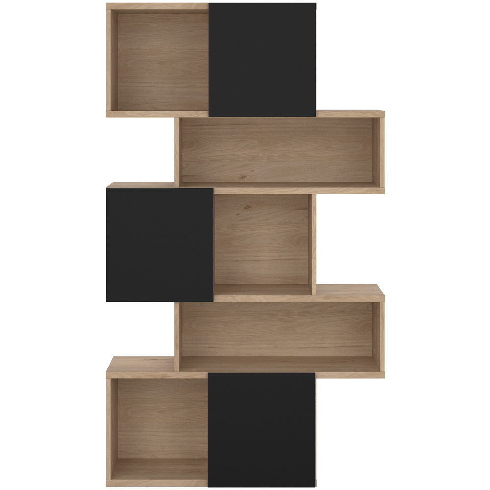 Furniture To Go Maze 3 Door 5 Shelf Jackson Hickory and Black Asymmetrical Bookcase Image 3