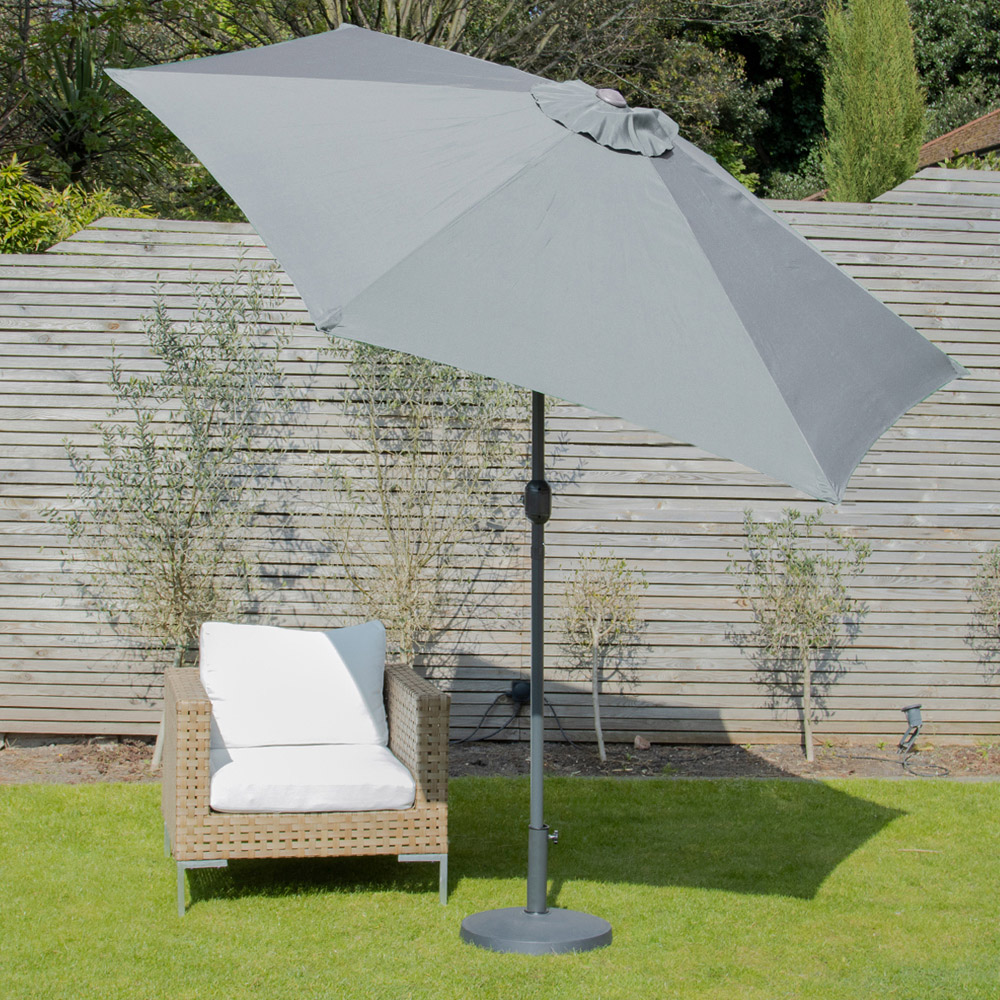 GardenKraft Grey 6 Ribs Crank and Tilt Parasol 2.7m Image 2