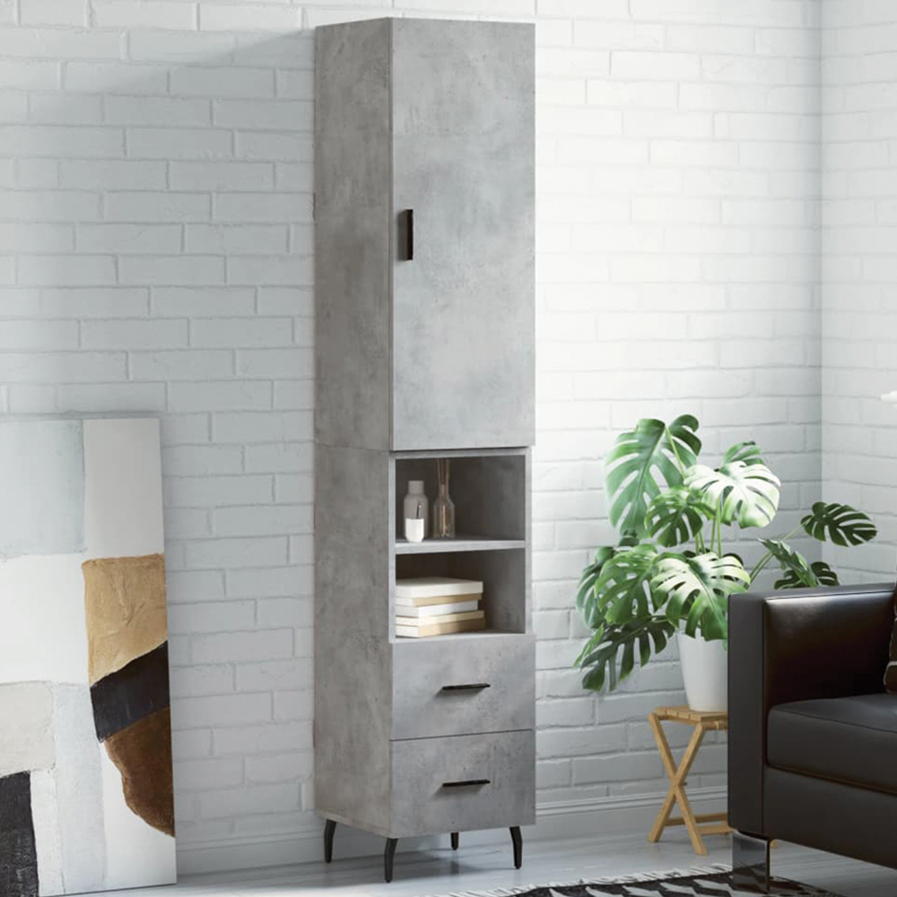 vidaXL Single Drawer 2 Shelf Grey Highboard Image