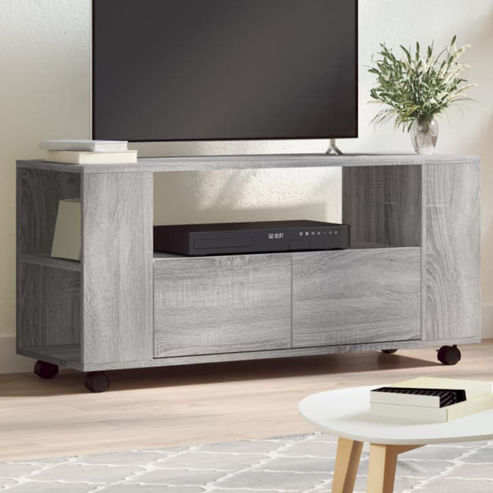 vidaXL 2 Drawer 2 Shelf Grey Sonoma Rolling TV Cabinet Image 1