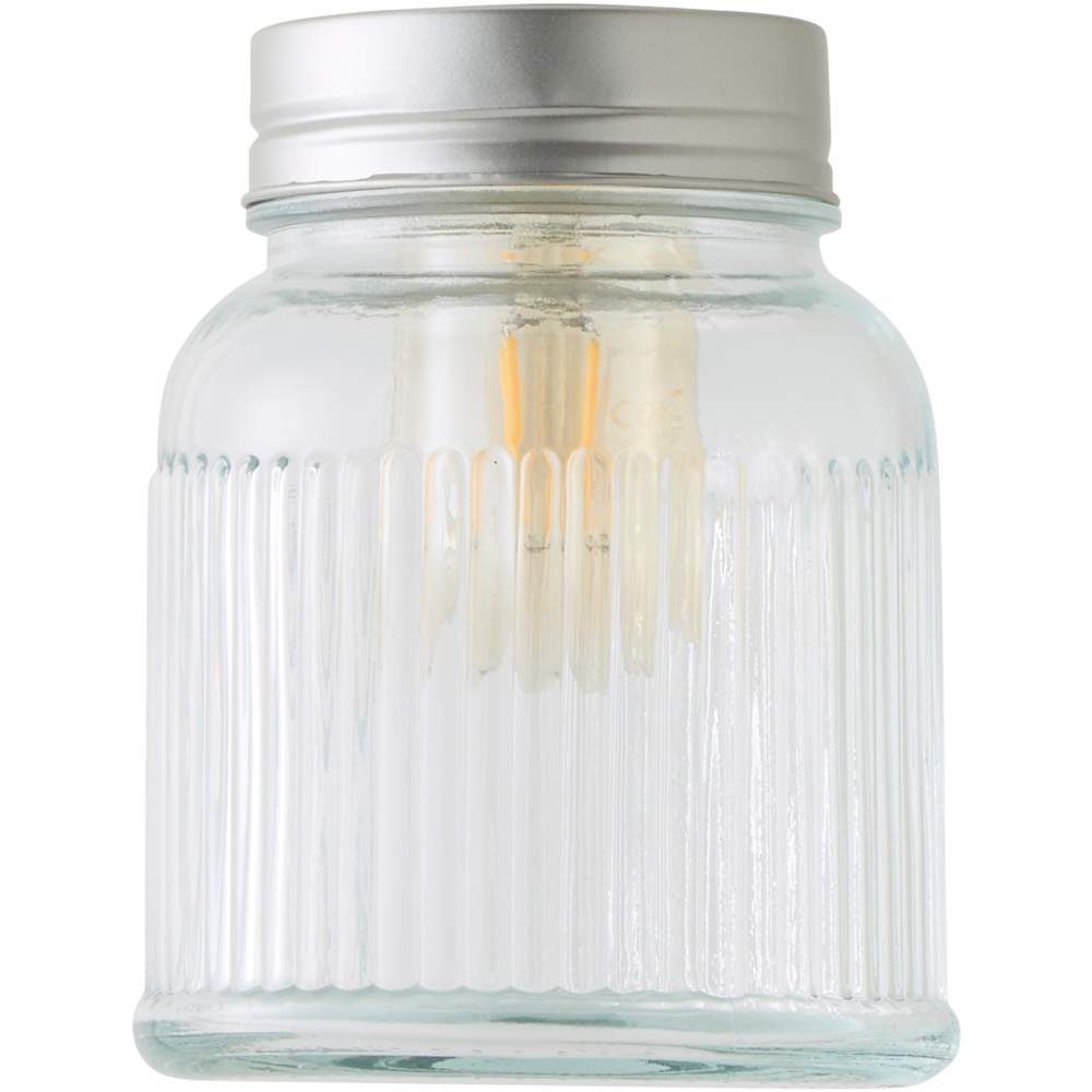 ValueLights Brushed Chrome Ribbed Pattern Glass Jar Pendant Shade Image 1