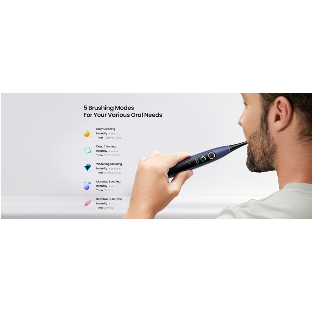 Oclean X Lite Blue Smart Sonic Electric Toothbrush Bundle Pack with 6 Brush Heads Image 8