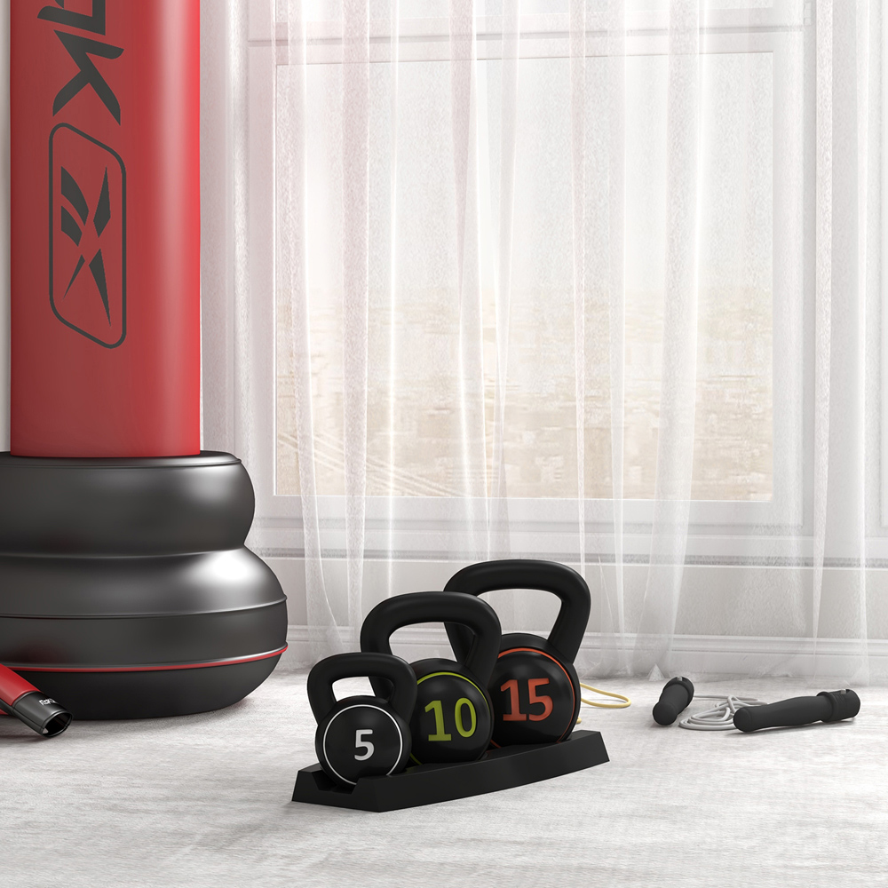 SPORTNOW Black 3 Piece Kettlebell Set with Storage Rack Image 2