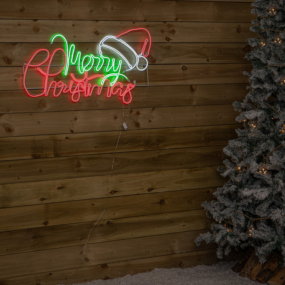 Samuel Alexander Multicolour LED Light-Up Neon Merry Christmas with Flashing Santa Hat Sign 94cm Image 9