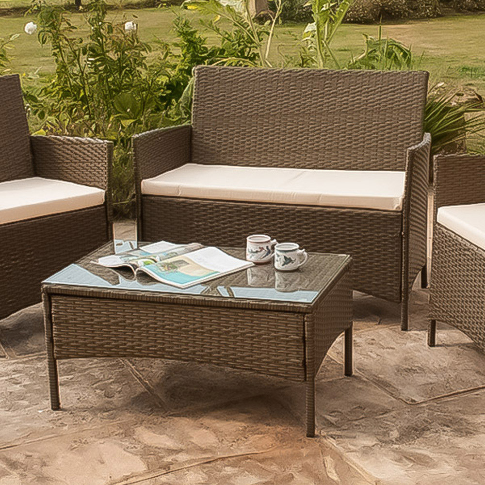 Brooklyn 4 Seater Brown Rattan Sofa Chair and Table Set with Cover Image 2