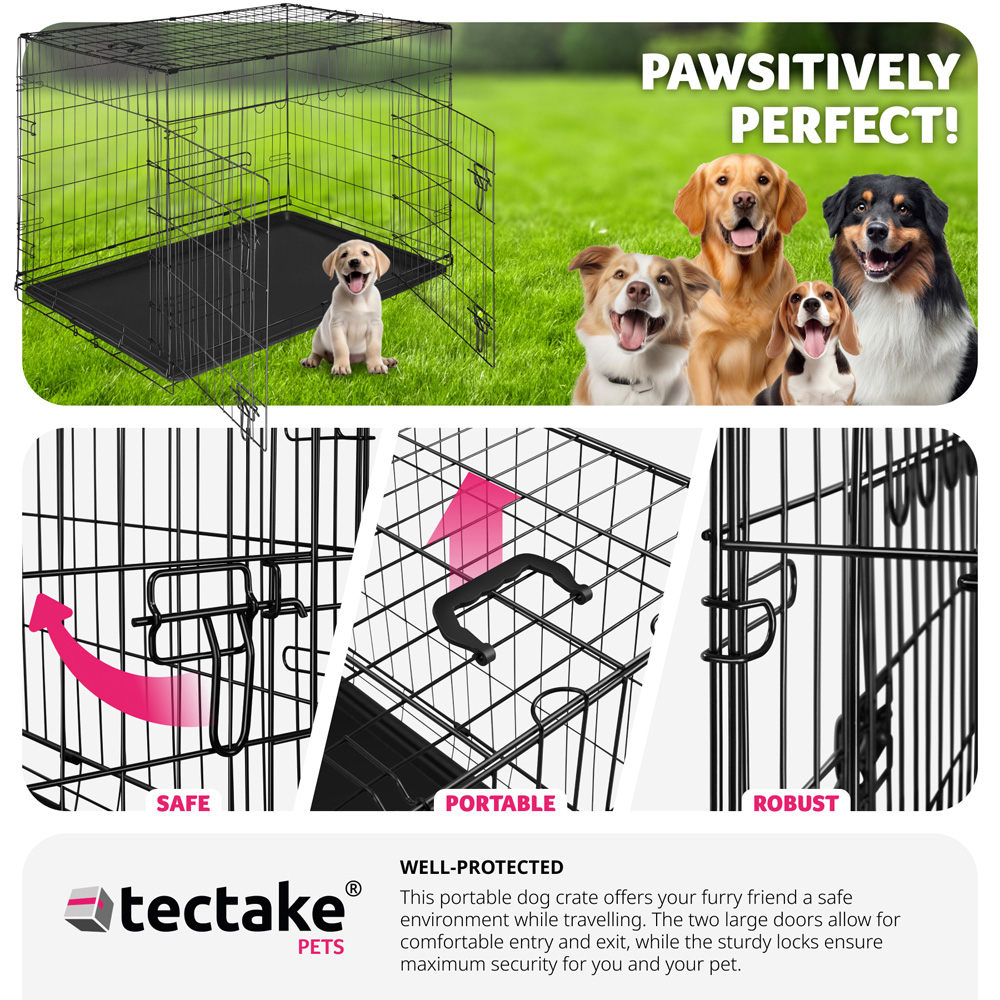 tectake Luna Double Locked Door Foldable Steel Dog Crate 121.5cm Image 7