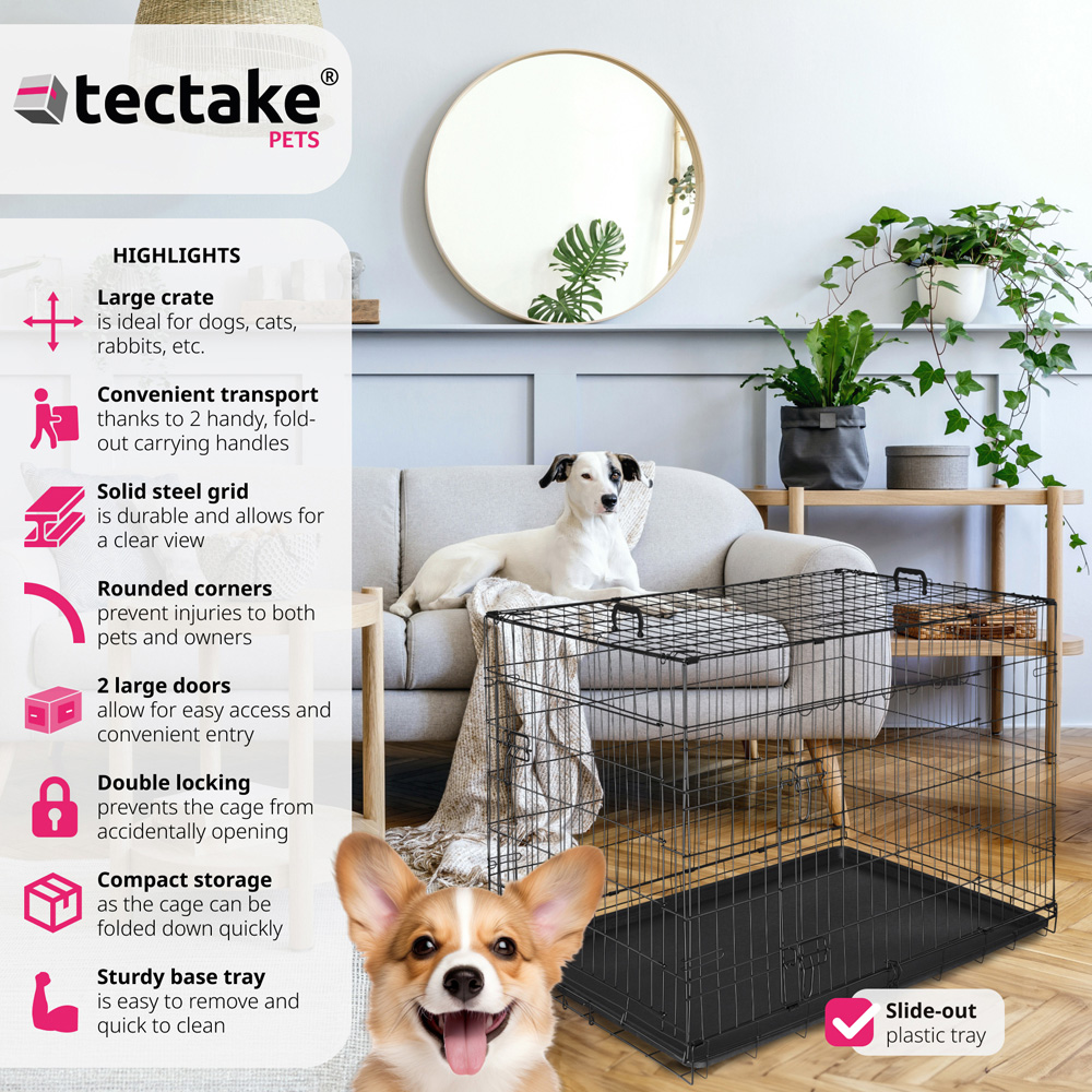 tectake Luna Double Locked Door Foldable Steel Dog Crate 108cm Image 2