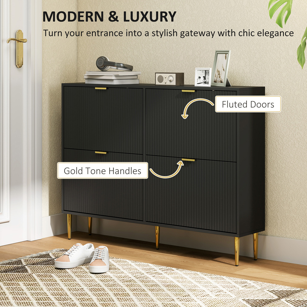 HOMCOM 4 Flip Drawer Black Slim Shoe Storage Cabinet Image 8