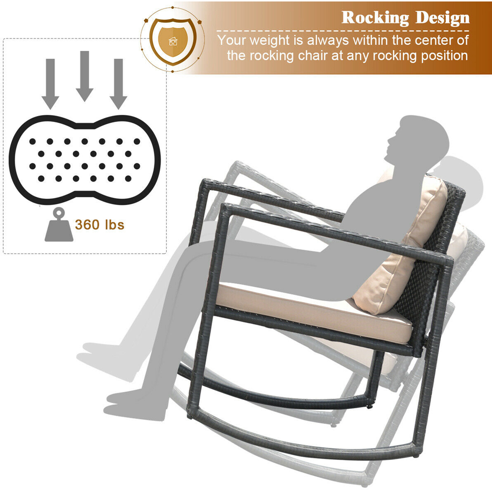 Costway 2 Seater Beige Garden Rocking Bistro Set with Cushion Image 6