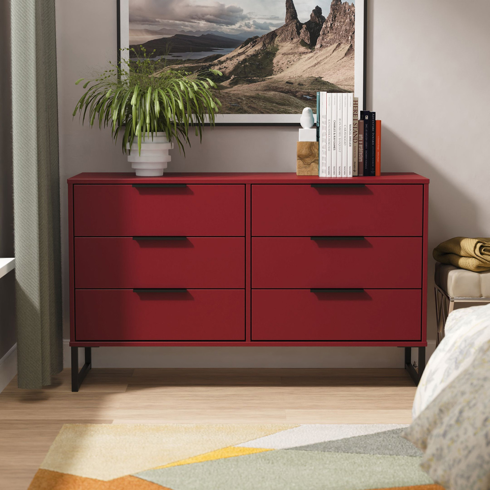 Crowndale Hong Kong 6 Drawer Red Matt Wide Chest of Drawers Ready Assembled Image 7