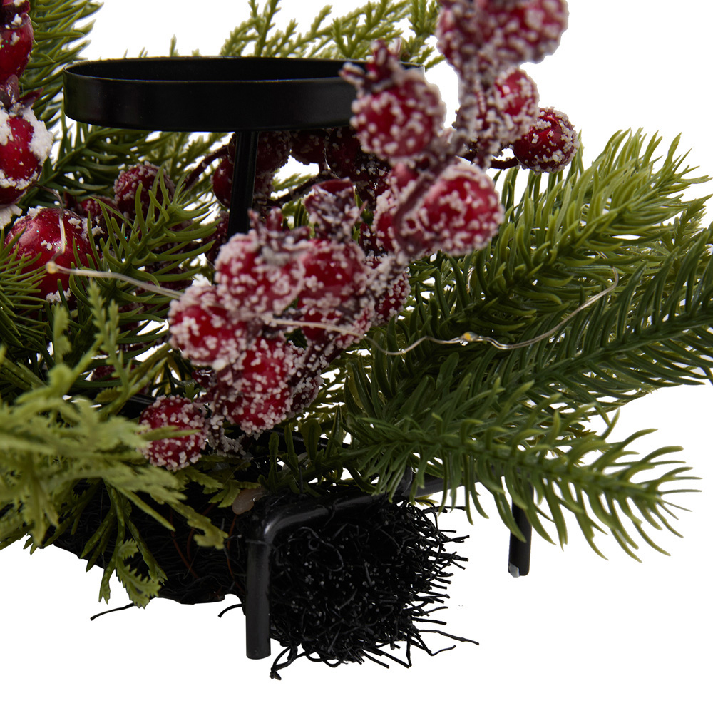 Living and Home Christmas LED 3 Head Candle Holder with Snow Flocked Berries Image 3