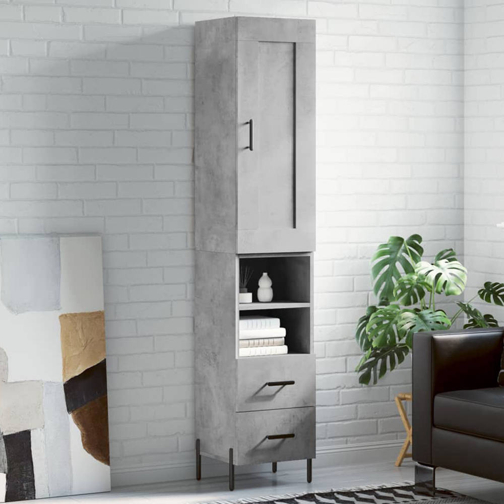 vidaXL Single Door 2 Drawer 2 Shelf Concrete Grey Highboard Image 1
