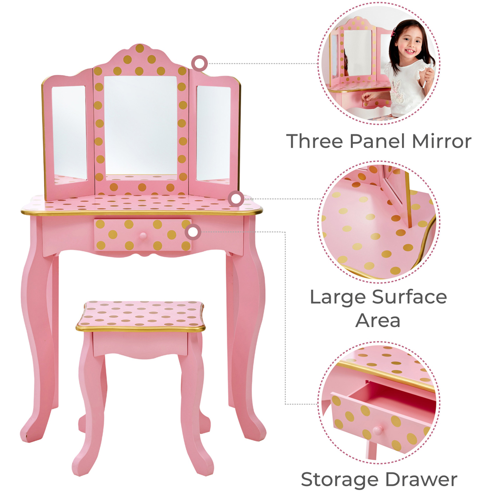 Teamson Kids Gisele Play Single Drawer Pink and Gold Polka Dot Prints Toy Vanity Set Image 8