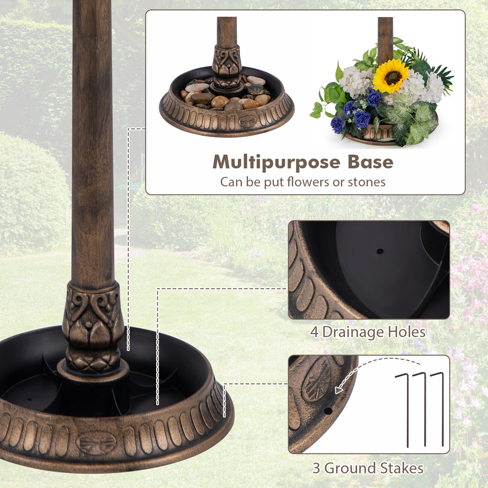 Costway Antique Solar LED Bird Bath with Flower Planter Image 8