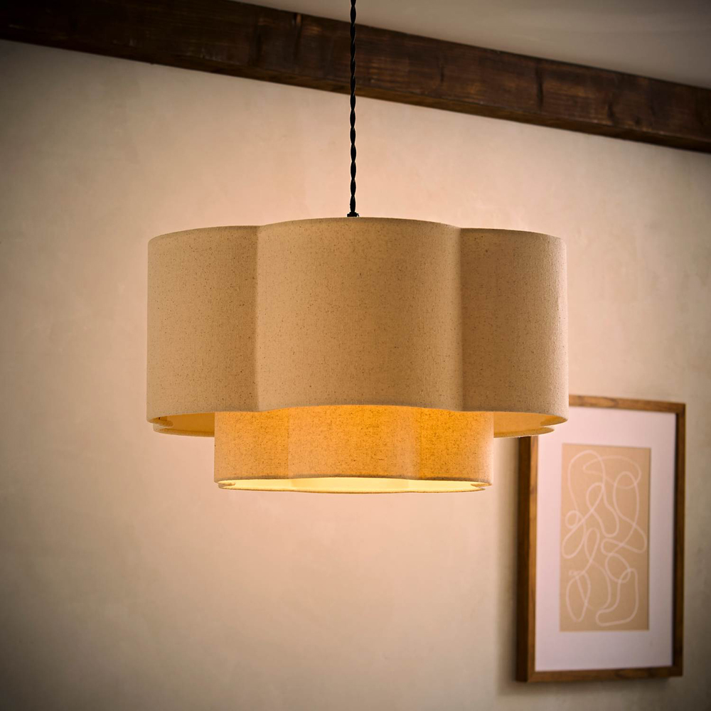 ValueLights Nora 2-Tier Natural Linen Scallop Lamp Shade 45cm Image 2