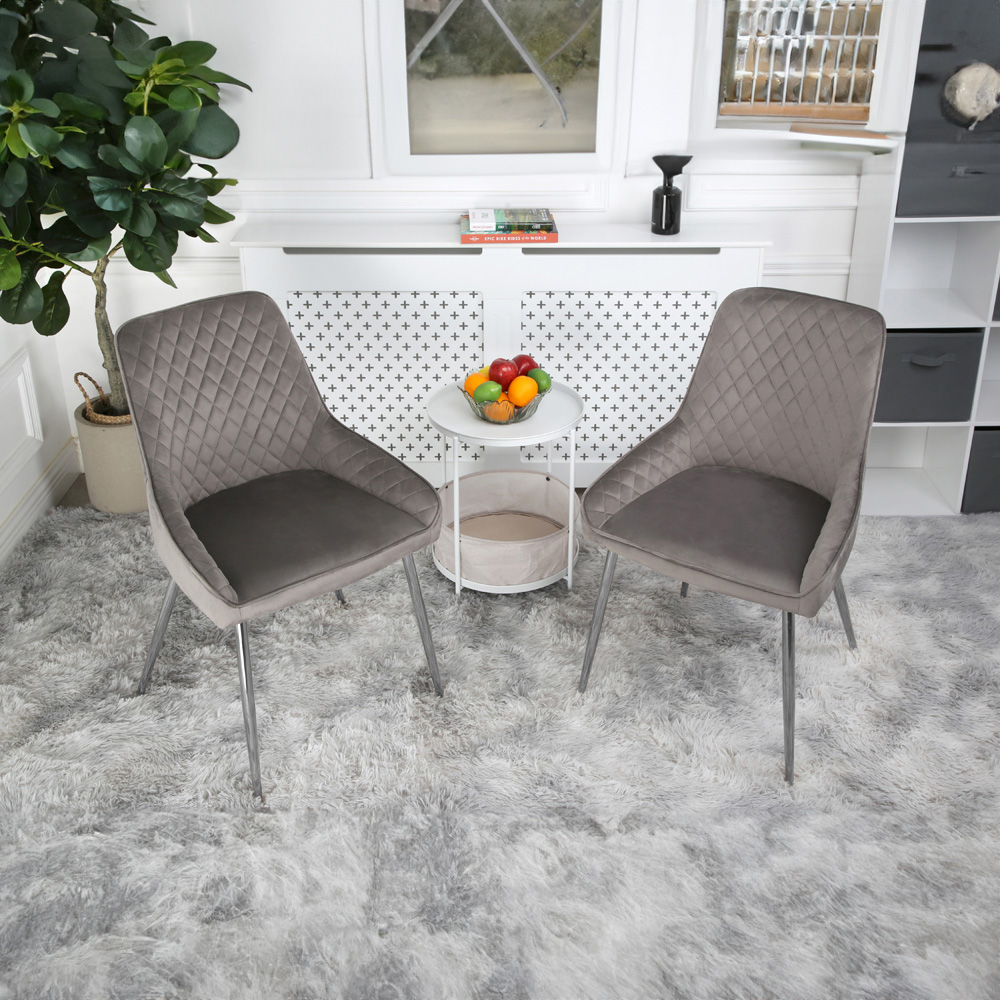 Home Garden Direct Hamilton Set of 2 Grey Velvet Dining Chairs Image 8