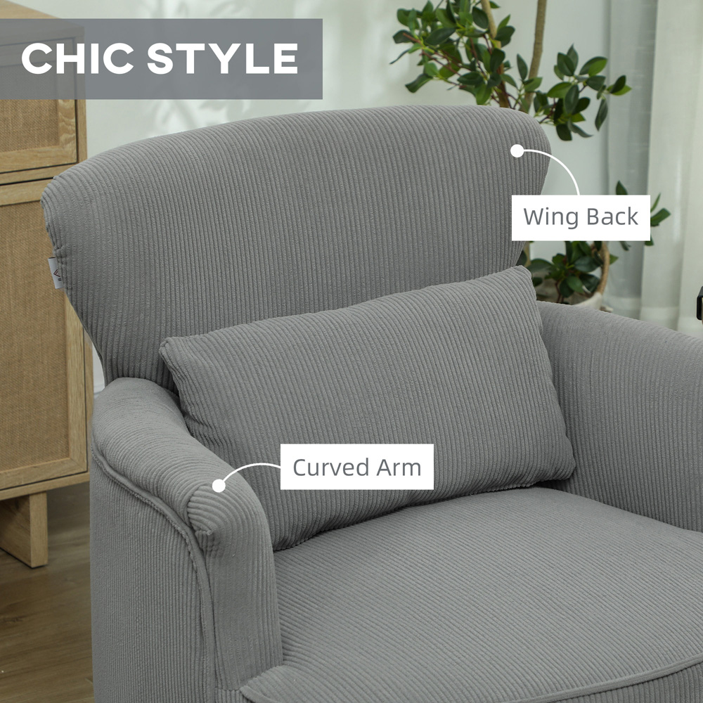 HOMCOM Modern Grey Upholstered Accent Armchair Chair Image 7