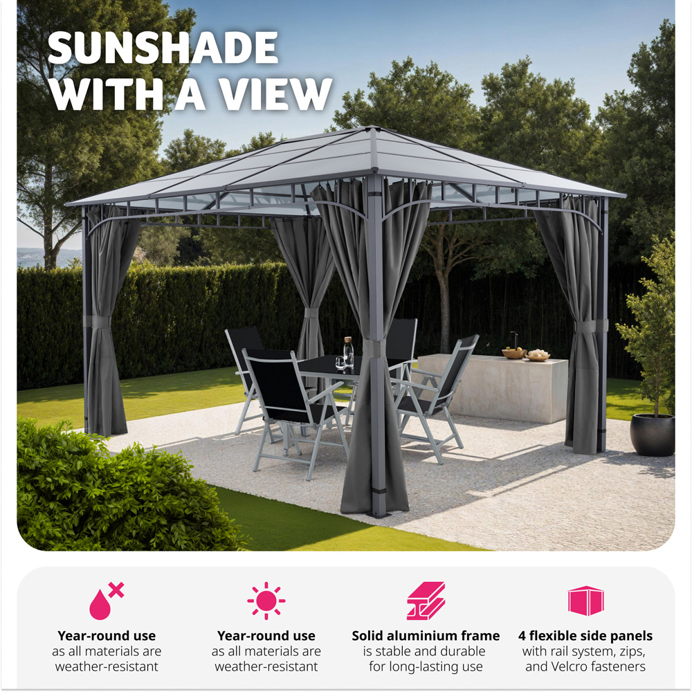 tectake Caracas 4 x 4m Translucent Roof Gazebo with 4 Side Panels Image 3