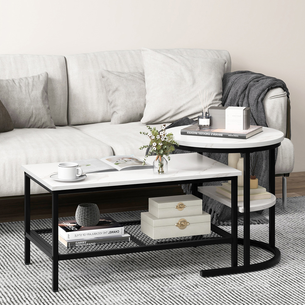 Costway Single Shelf White and Black Nest of Tables Set of 2 Image 3