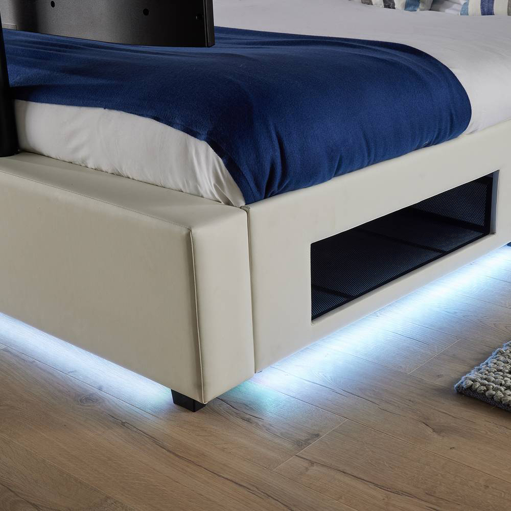 XR Living Ava Small Double White PU Upholstered TV Bed with Underbed Lights Image 6