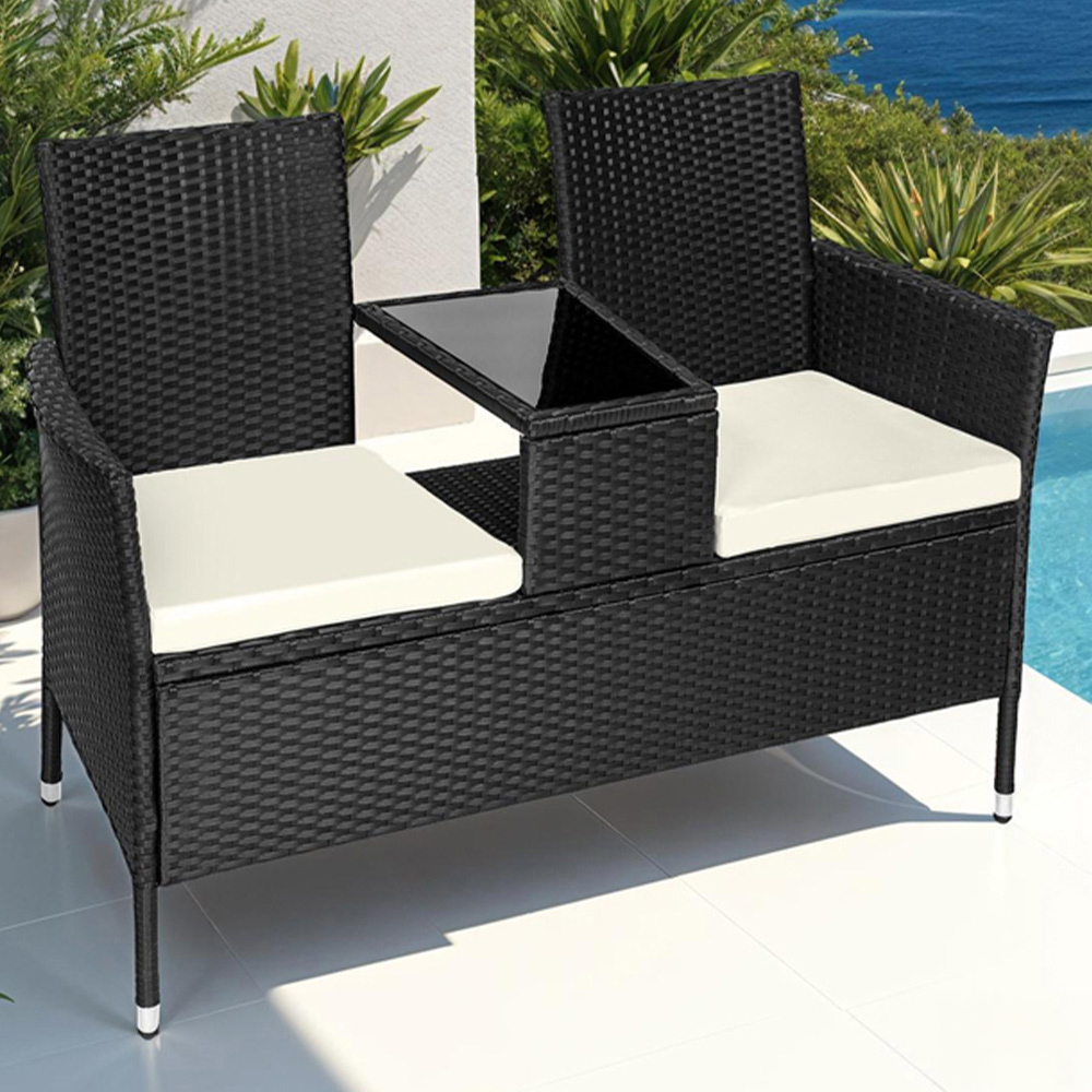 tectake Narbonne 2 Seater Black and Beige Garden Bench Image 1