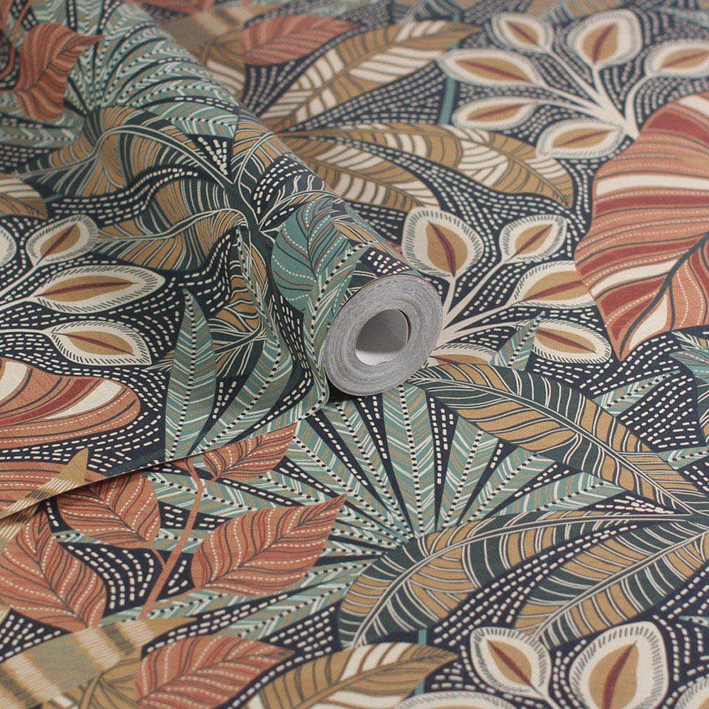 Esselle Home Kirra Leaf Navy and Spice Wallpaper Image 2