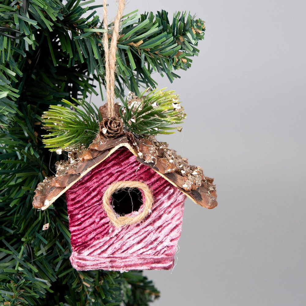 Shatchi Pink Burgundy Birdhouse Ornament Image 4