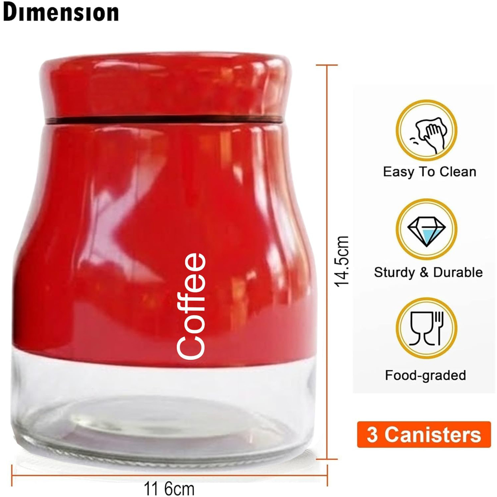 ATEK 3 Piece Tea Coffee and Sugar Red Kitchen Canister Set Image 7