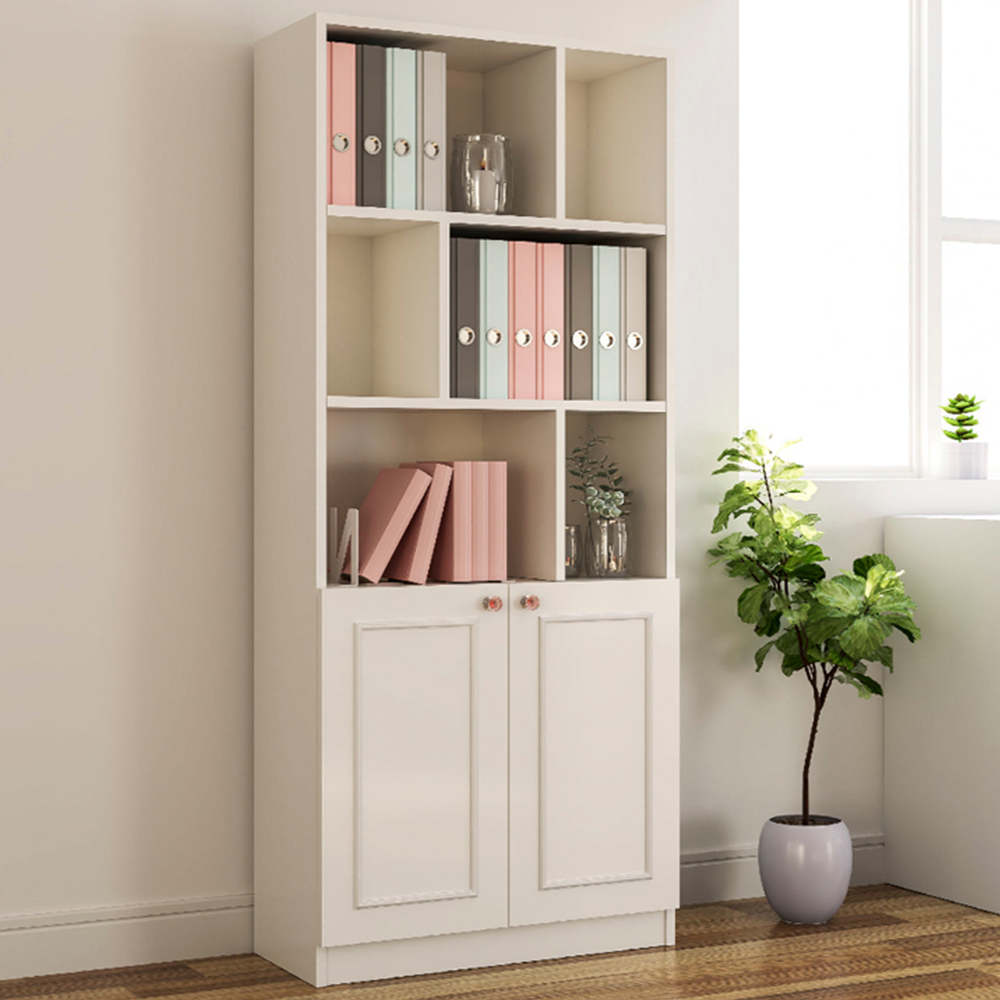 Evu Giselle 2 Door 6 Shelf White Bookcase Image 1