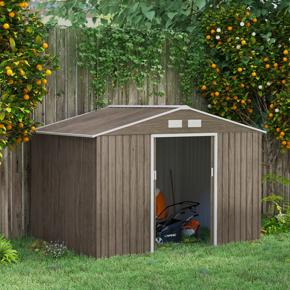 Outsunny 9 x 6ft Brown Sloped Roof Garden Shed Image 2