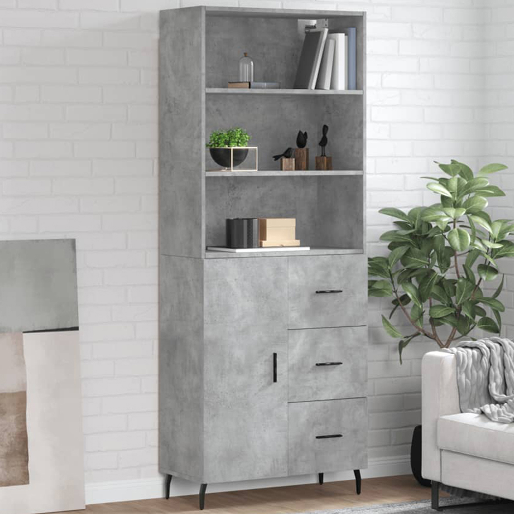 vidaXL Single Door 3 Drawer 3 Shelf Concrete Grey Tall Highboard Image 1