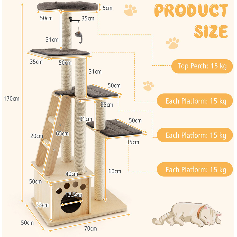 Costway 170cm Cat Tree Scratcher Image 9