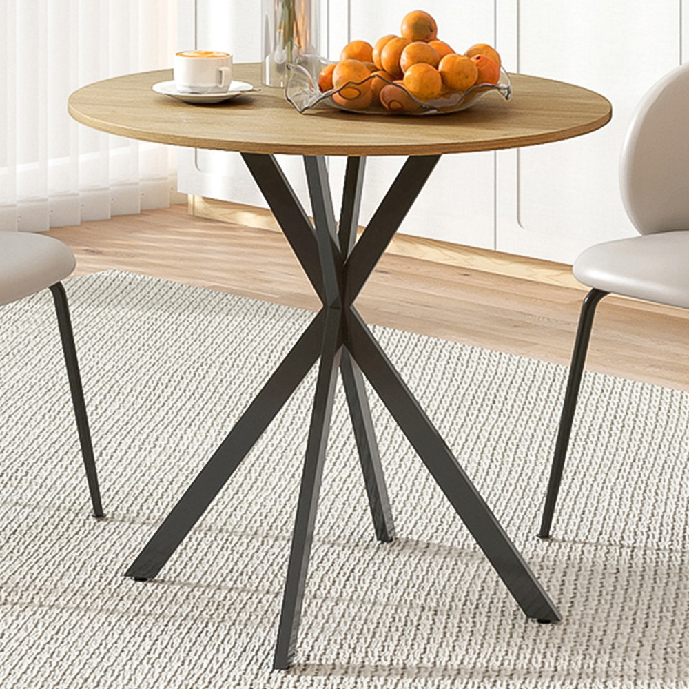 HOMCOM 4 Seater Round Industrial Style Dining Table with Steel Legs Image 1