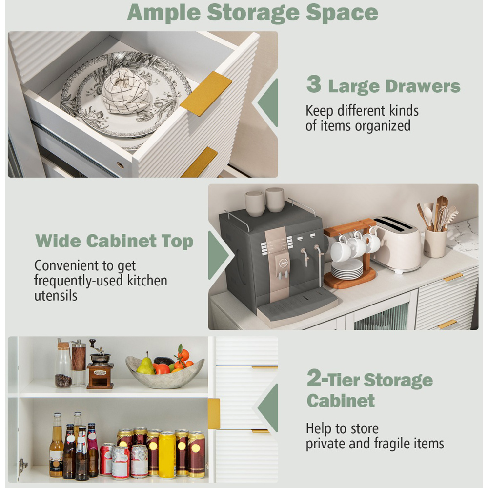 Costway 2 Door 3 Drawers White Modern Sideboard Image 6