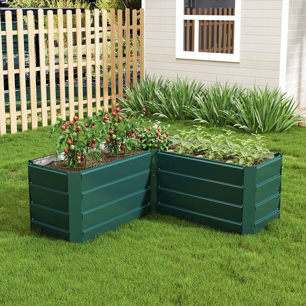 Living and Home 3.7 x 3.7ft Green L-Shaped Weather Resistant Steel Raised Garden Bed Image 8
