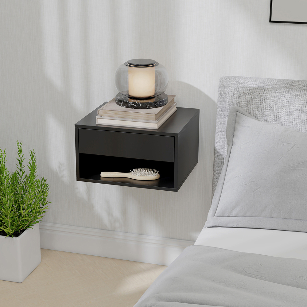 Portland Single Drawer Single Shelf Black Floating Nightstand Set of 2 Image 4
