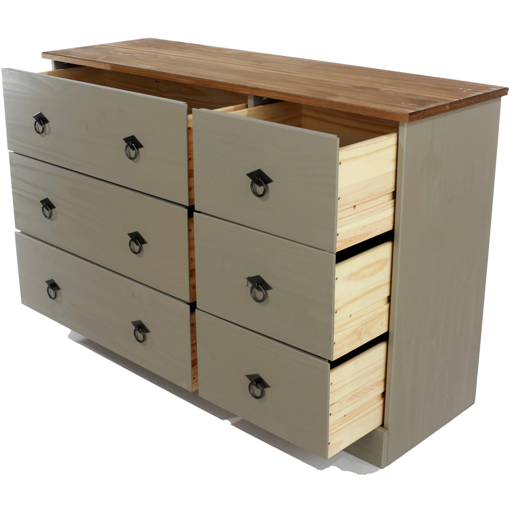 Core Products Corona Classic 6 Drawer Grey Pine Wood Wide Chest of Drawers Image 4