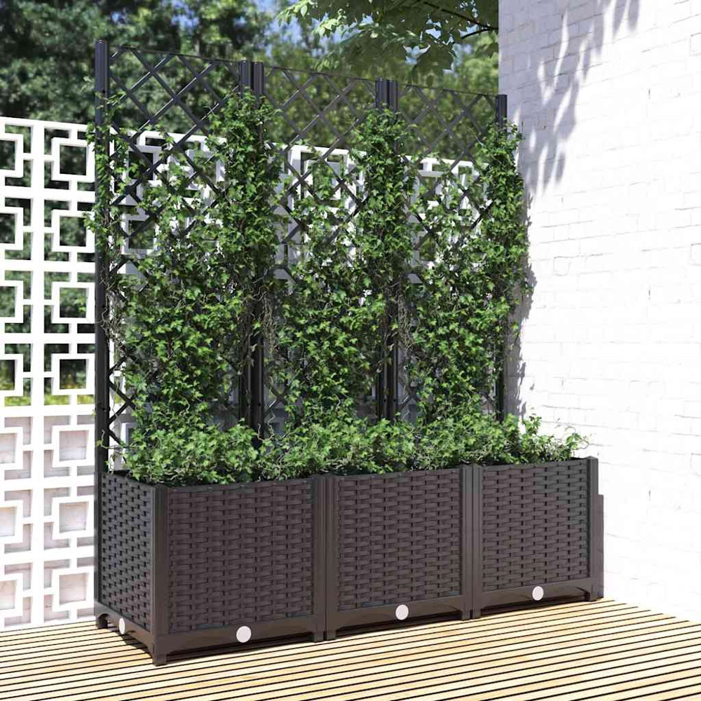 vidaXL Black Plastic Garden Planter with Trellis 120 x 40 x 136cm Image 2