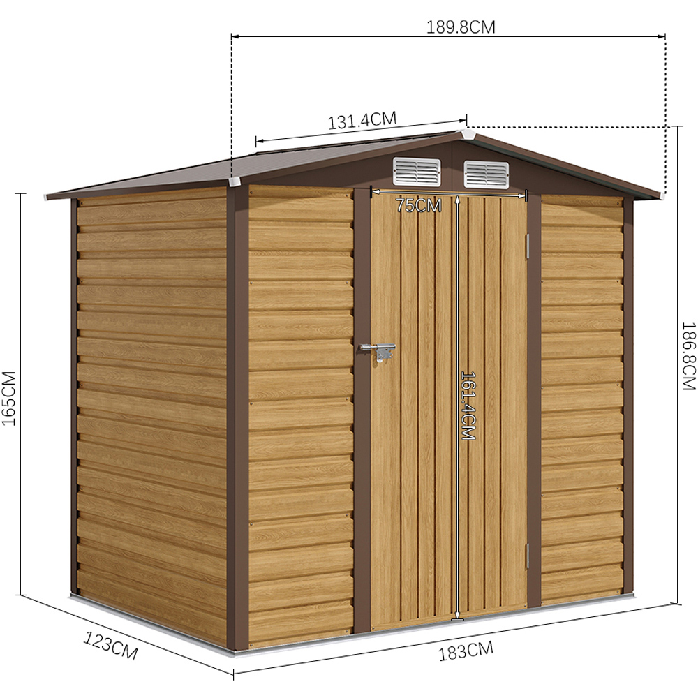 Living and Home 6 x 4ft Outdoor Galvanised Steel Tawny Storage Shed Image 9