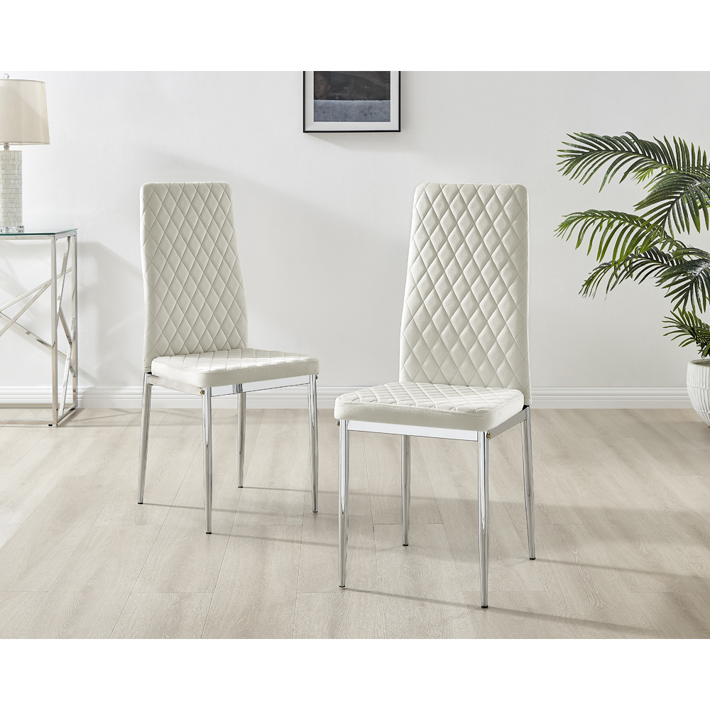 Furniturebox Valera Set of 4 Cream and Silver Velvet Dining Chair Image 6