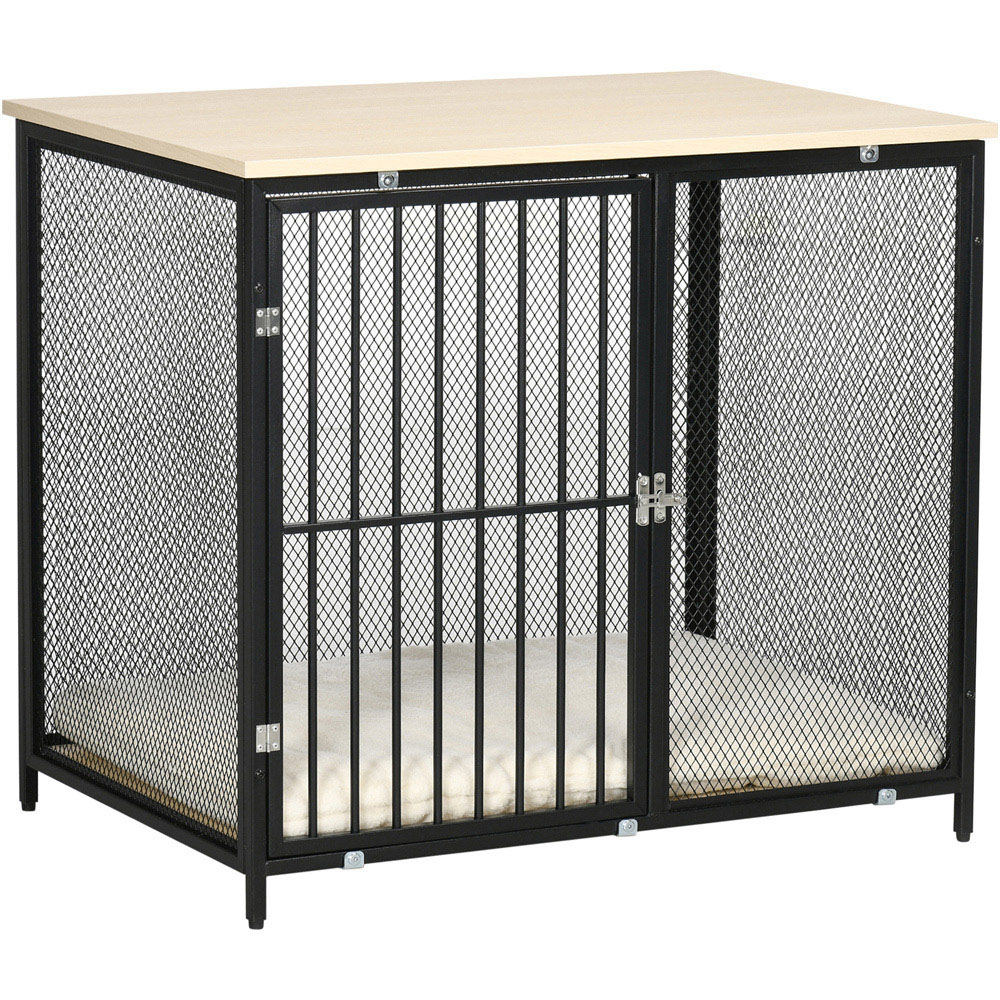 PawHut Medium Dog Pet Crate Side Table with Cushion Image 1