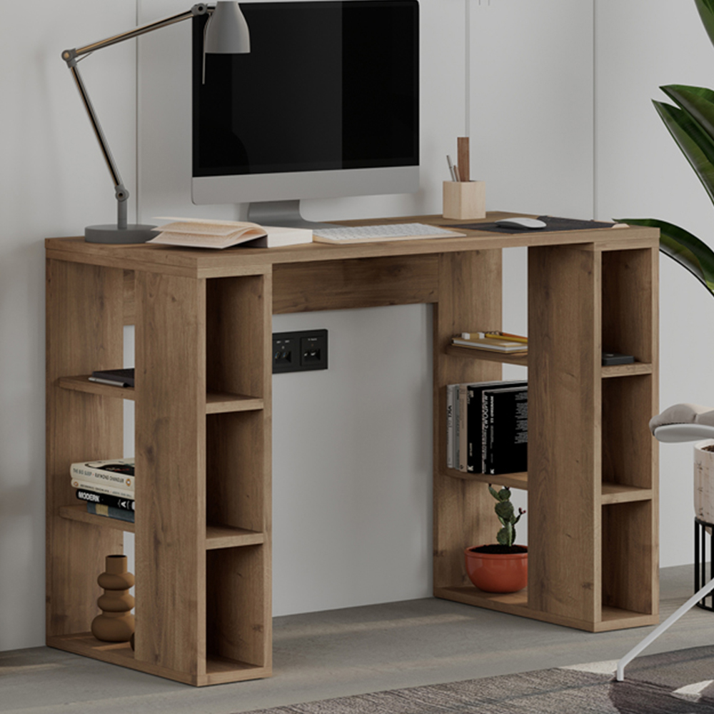 Decortie Colmar 6 Shelf Computer Desk Dark Oak Image 1