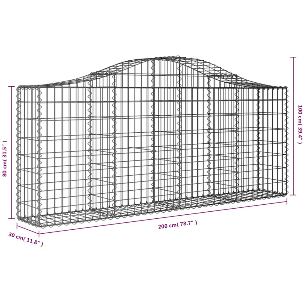 vidaXL Silver Galvanised Iron Arched Gabion Basket 200 x 30 x 80/100cm 8 Pack Image 5