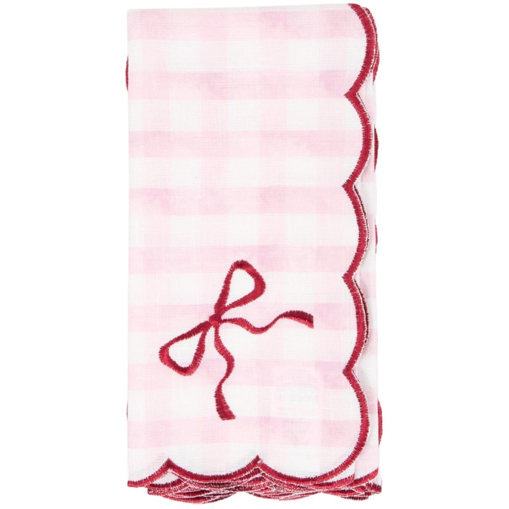 Pack of 4 Embroidered Bow Napkins Pink Image 2