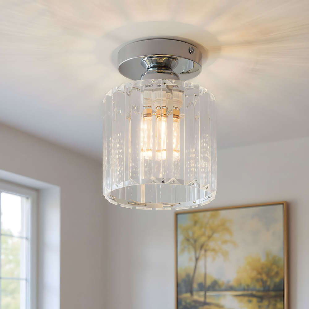 Living and Home Chrome Crystal E27 Ceiling Light Image 2